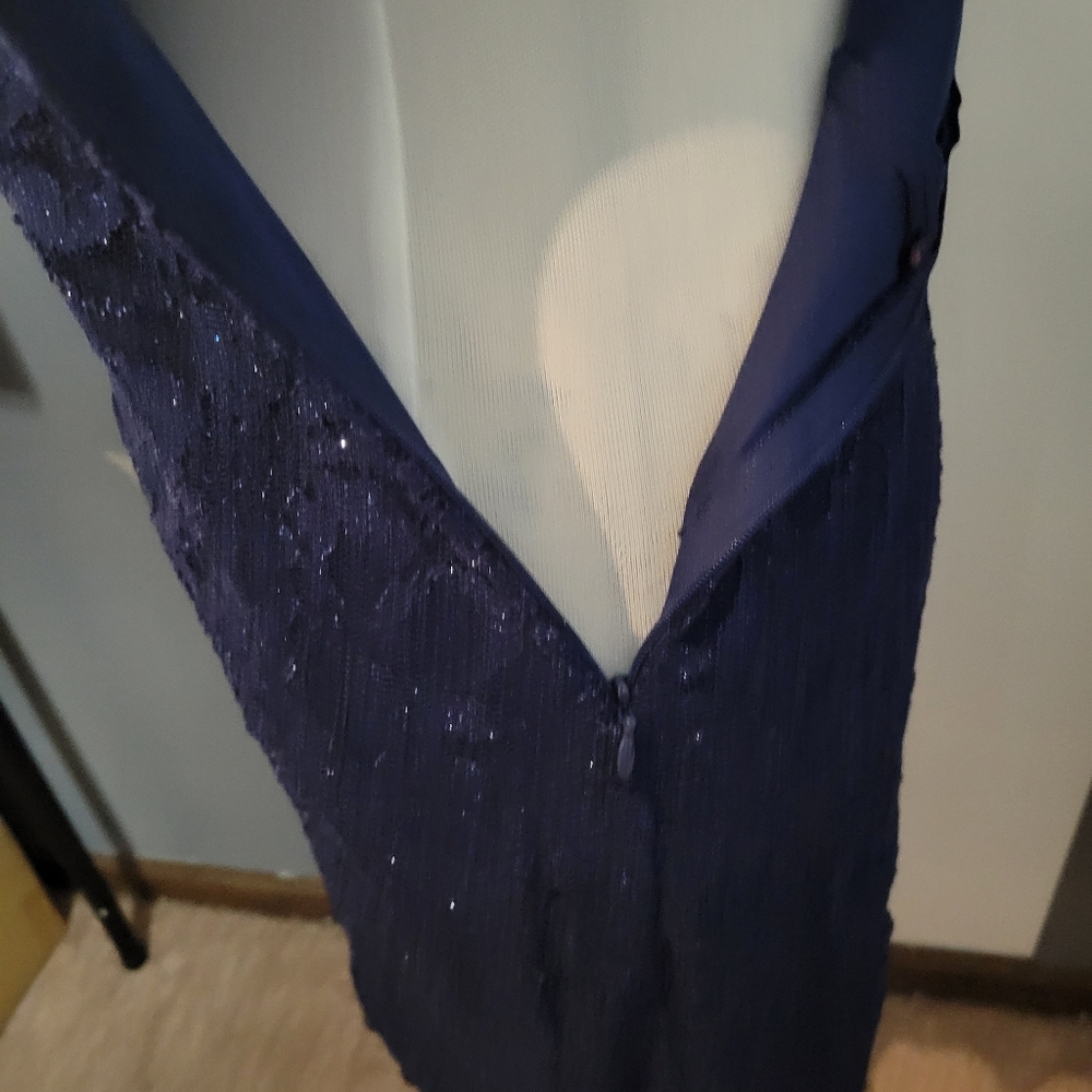 Roz & Ali Navy Blue One Shoulder Lace Dress Size 6 - Picture 10 of 11